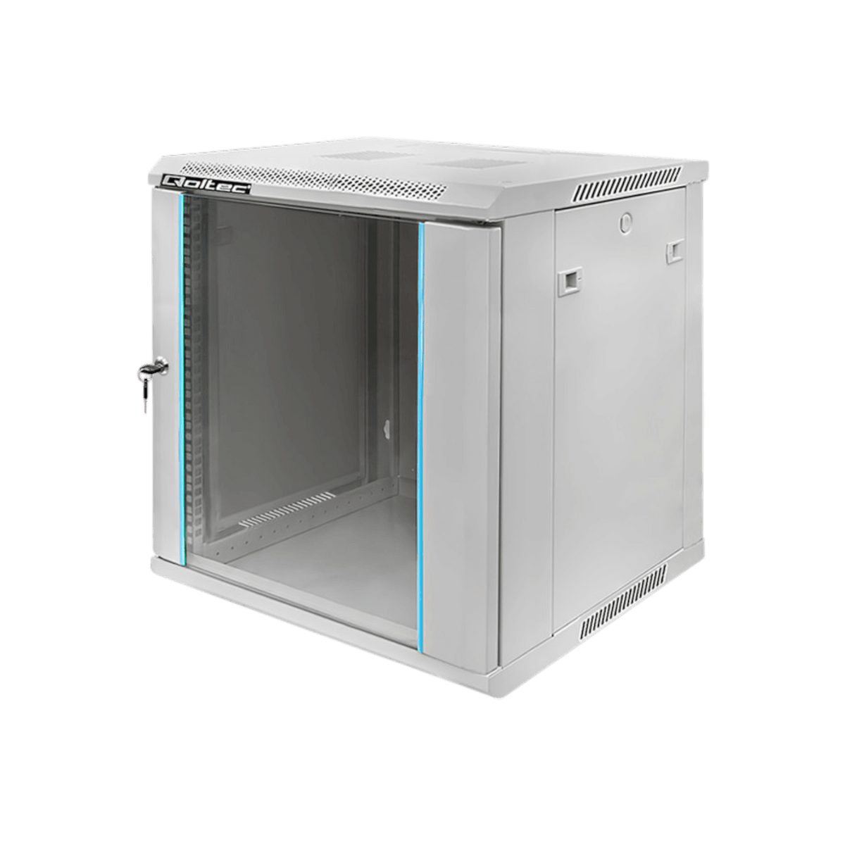 Szafa rack Qoltec 19" 12U 600x635x450mm wisząca Drzwi szklane Szary.