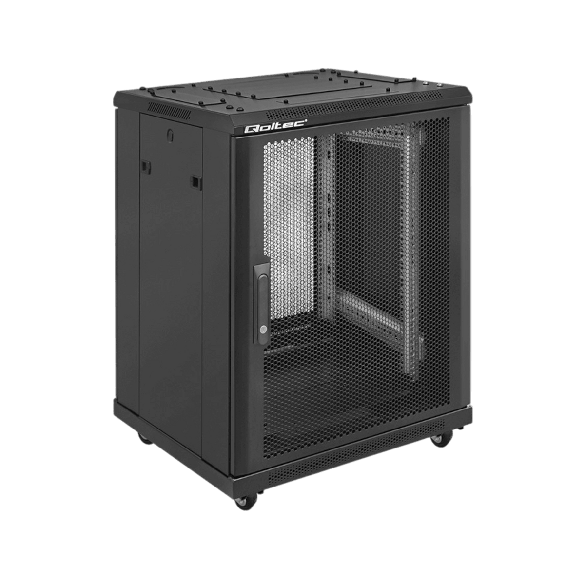 Szafa rack Qoltec 19" 15U 600x855x600mm stojąca Drzwi perforowane Czarny.