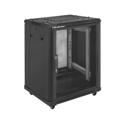 Szafa rack Qoltec 19" 15U 600x855x600mm stojąca Drzwi perforowane Czarny.