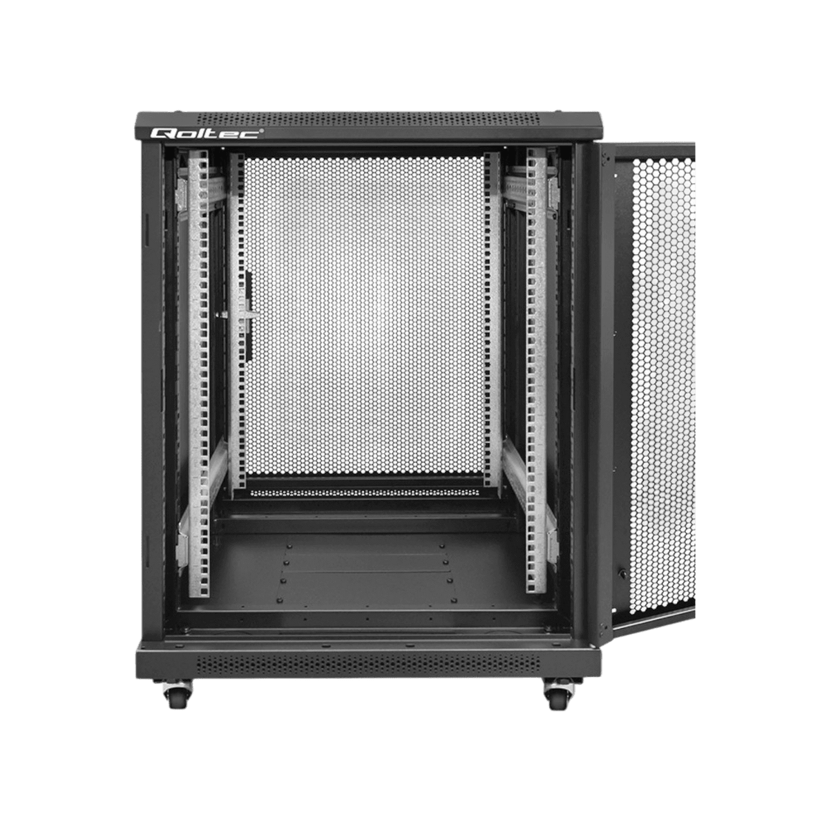Szafa rack Qoltec 19" 15U 600x855x600mm stojąca Drzwi perforowane Czarny.