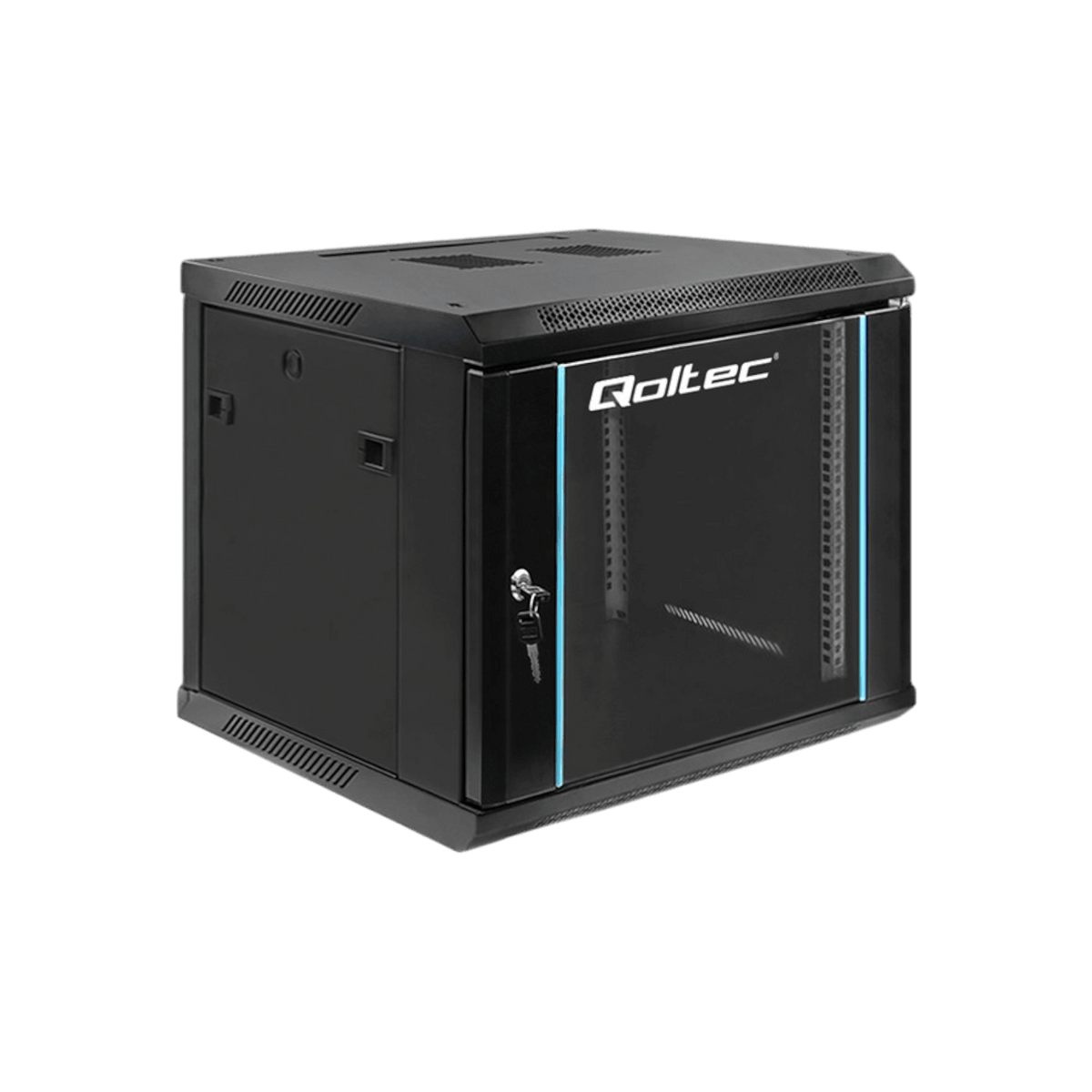 Szafa rack Qoltec 19" 9U 600x500x600mm wisząca Drzwi szklane Czarny.
