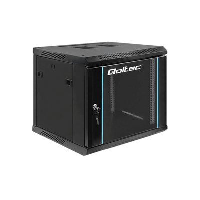Szafa rack Qoltec 19" 9U 600x500x600mm wisząca Drzwi szklane Czarny.