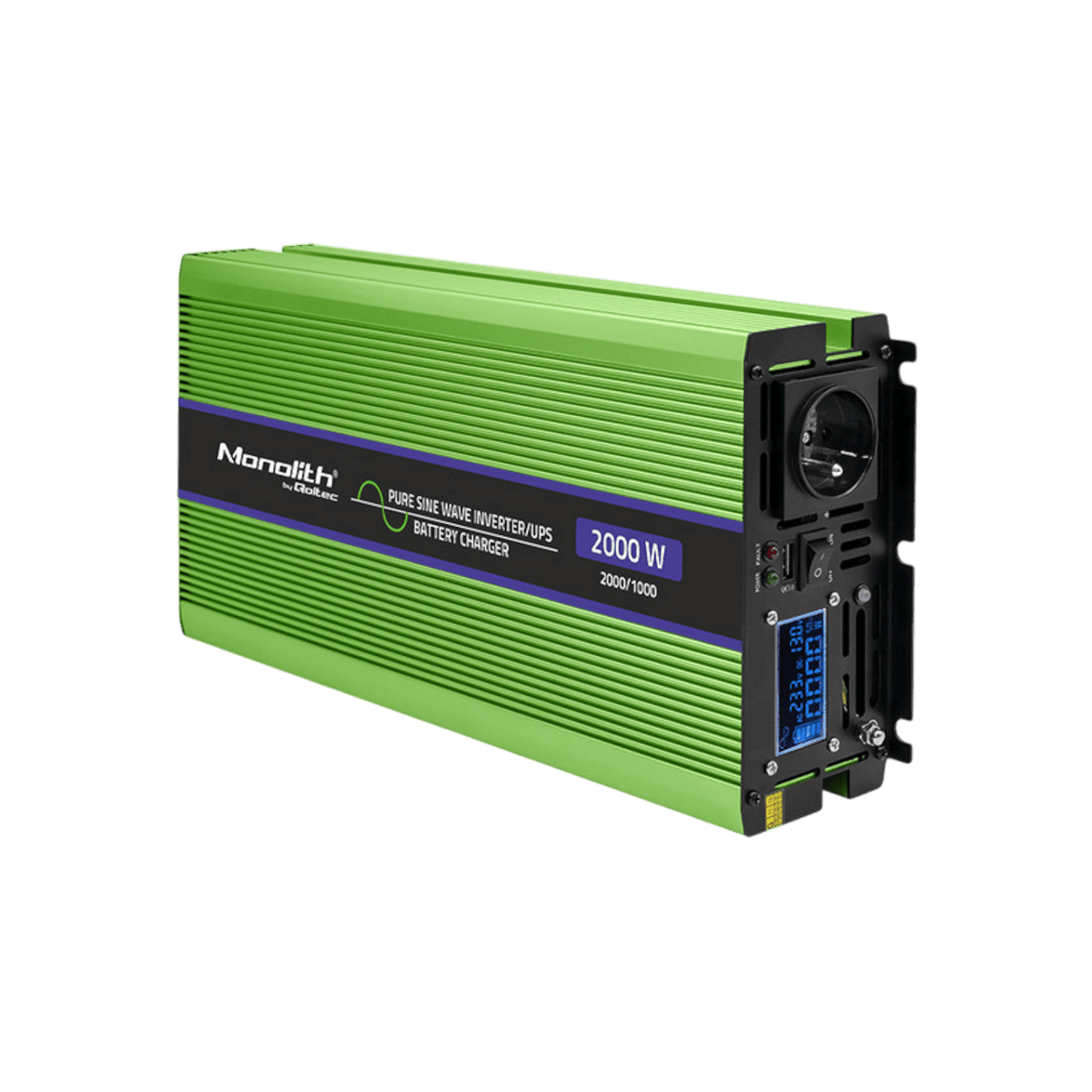 Przetwornica Qoltec Monolith 51942 12V na 230V 1000W/2000W LCD Czysta sinusoida.