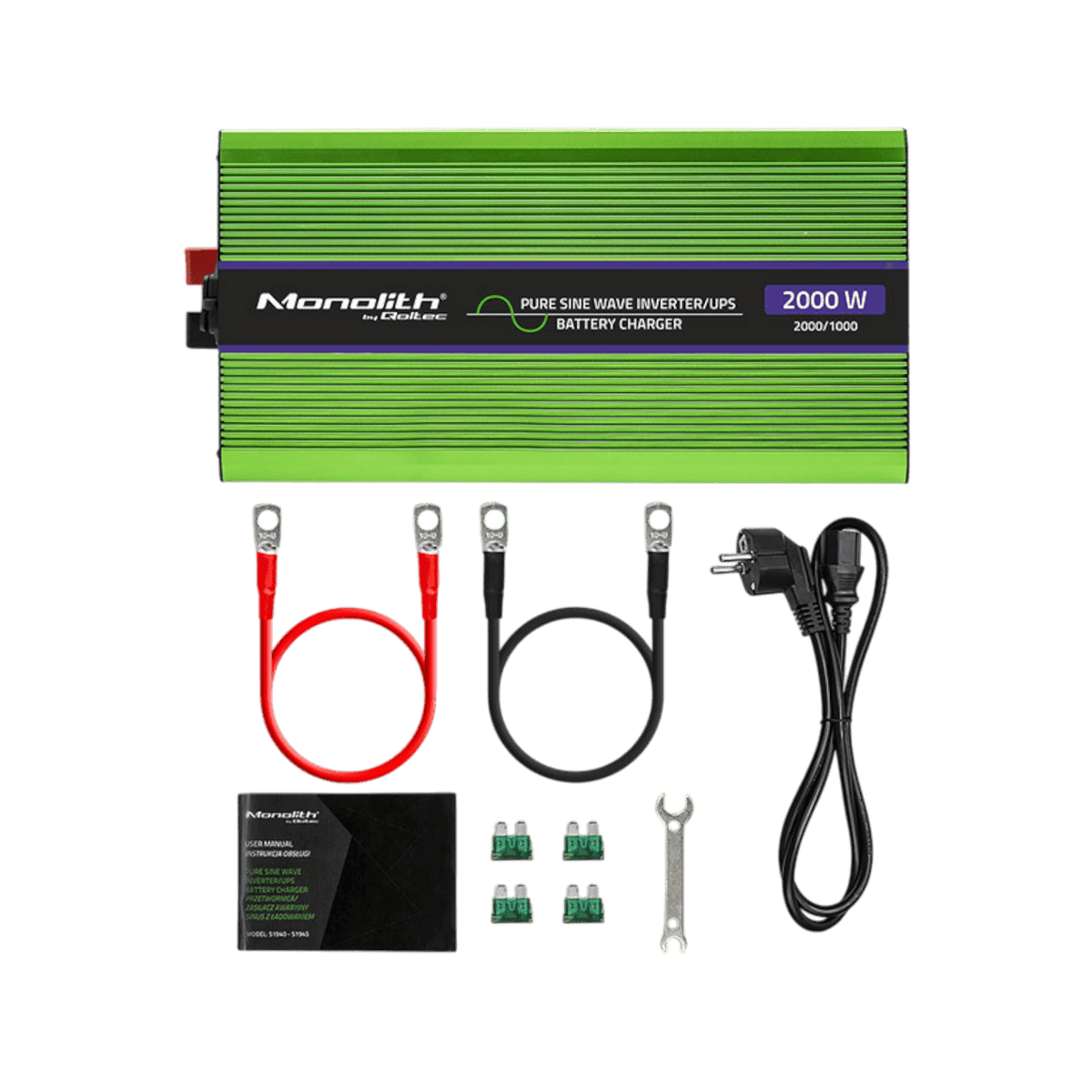 Przetwornica Qoltec Monolith 51942 12V na 230V 1000W/2000W LCD Czysta sinusoida.