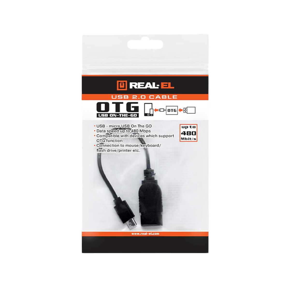 Kabel  adapter REAL-EL USB 2.0 OTG 0.1m.