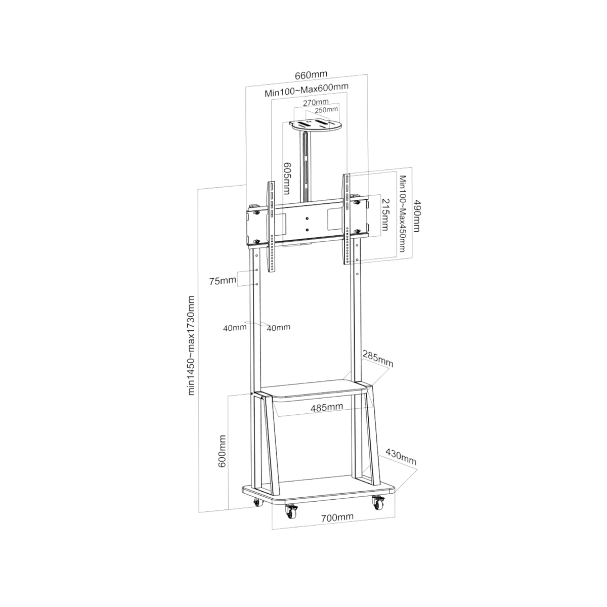 Stojak podłogowy z półką do TV Techly ICA-TR33 32 – 70" VESA 60kg.