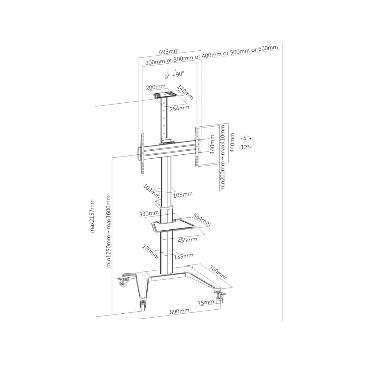 Stojak podłogowy do TV Techly ICA-TR48W 37 – 70" VESA 70kg Biały.