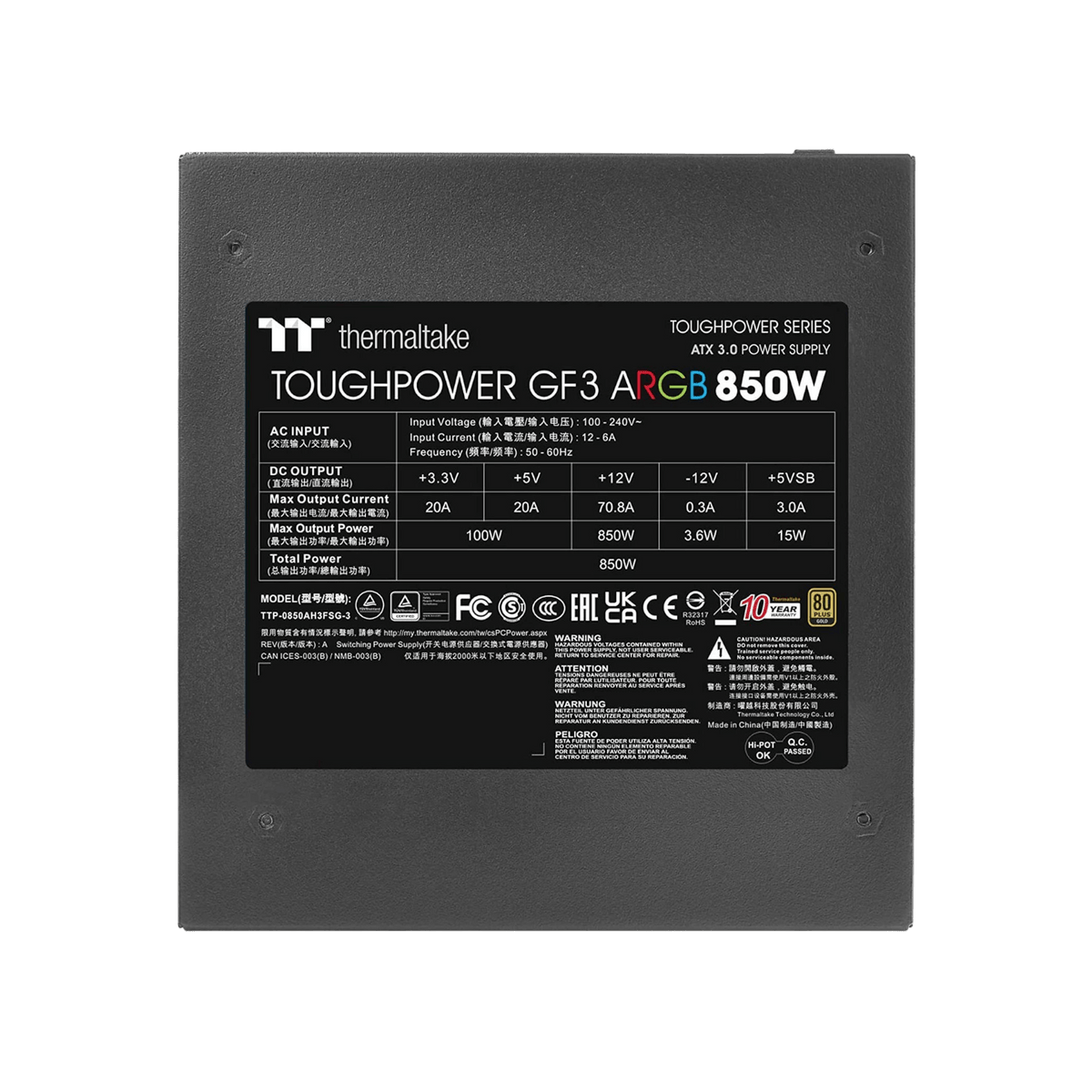 Zasilacz komputerowy Thermaltake Toughpower GF3 ARGB 850W 80 Plus Gold.