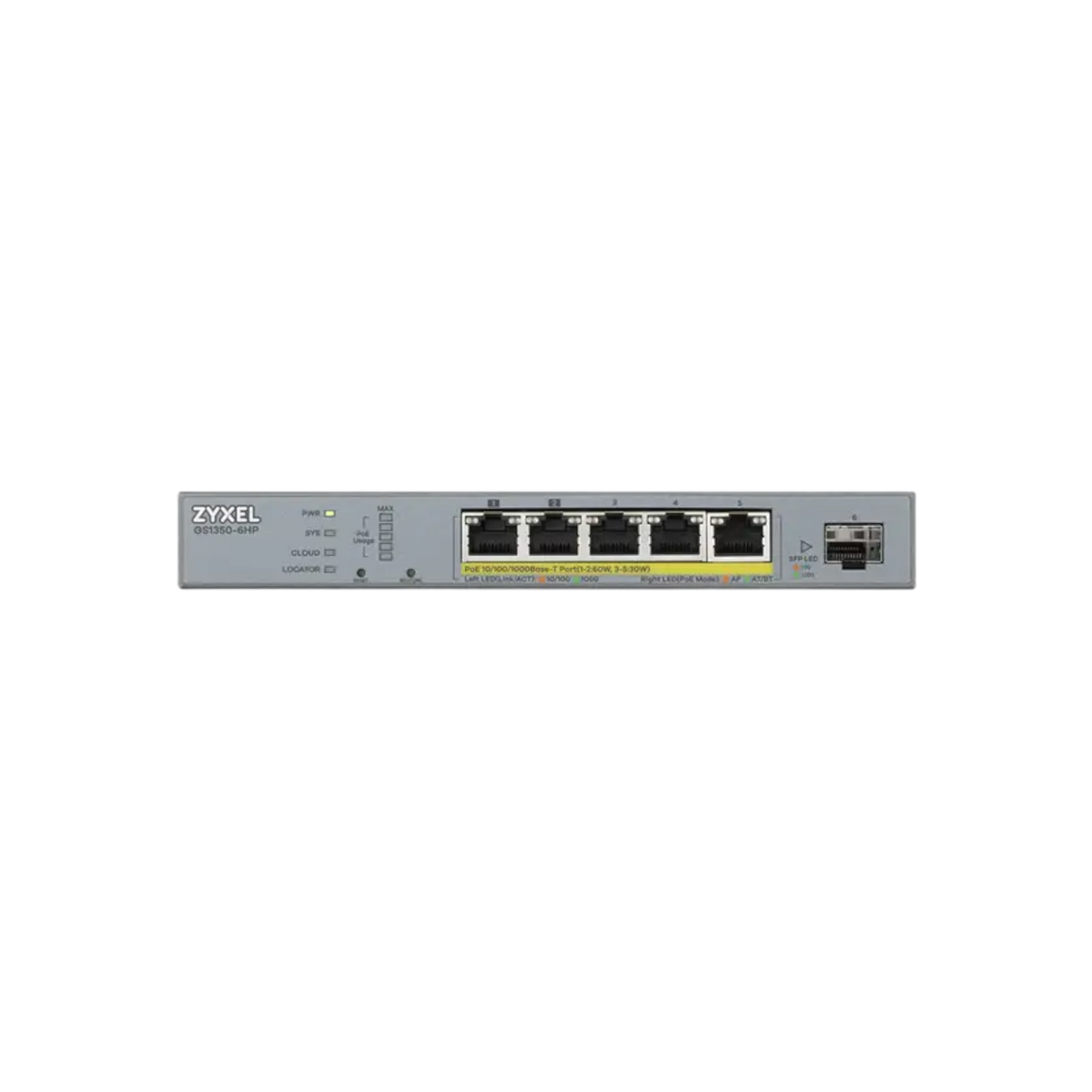 Switch zarządzalny Zyxel GS1350-6HP 5xGbE PoE+ 1xSFP CCTV 60W.