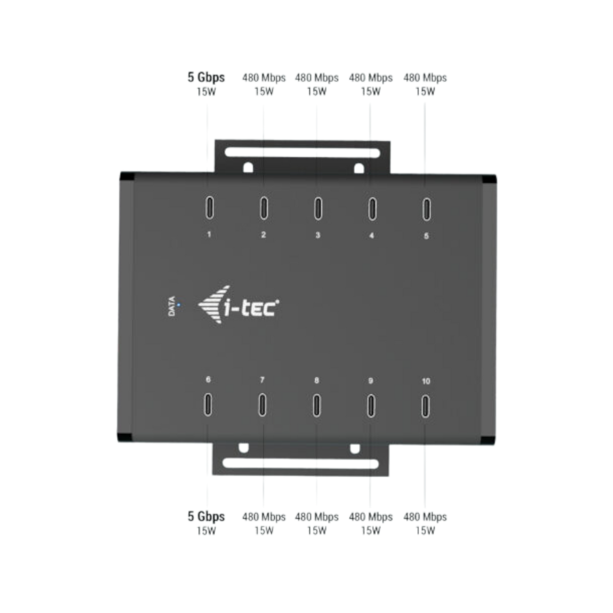 Ładowarka HUB i-tec USB-C/USB-A Data HUB 15W 10x USB-C.
