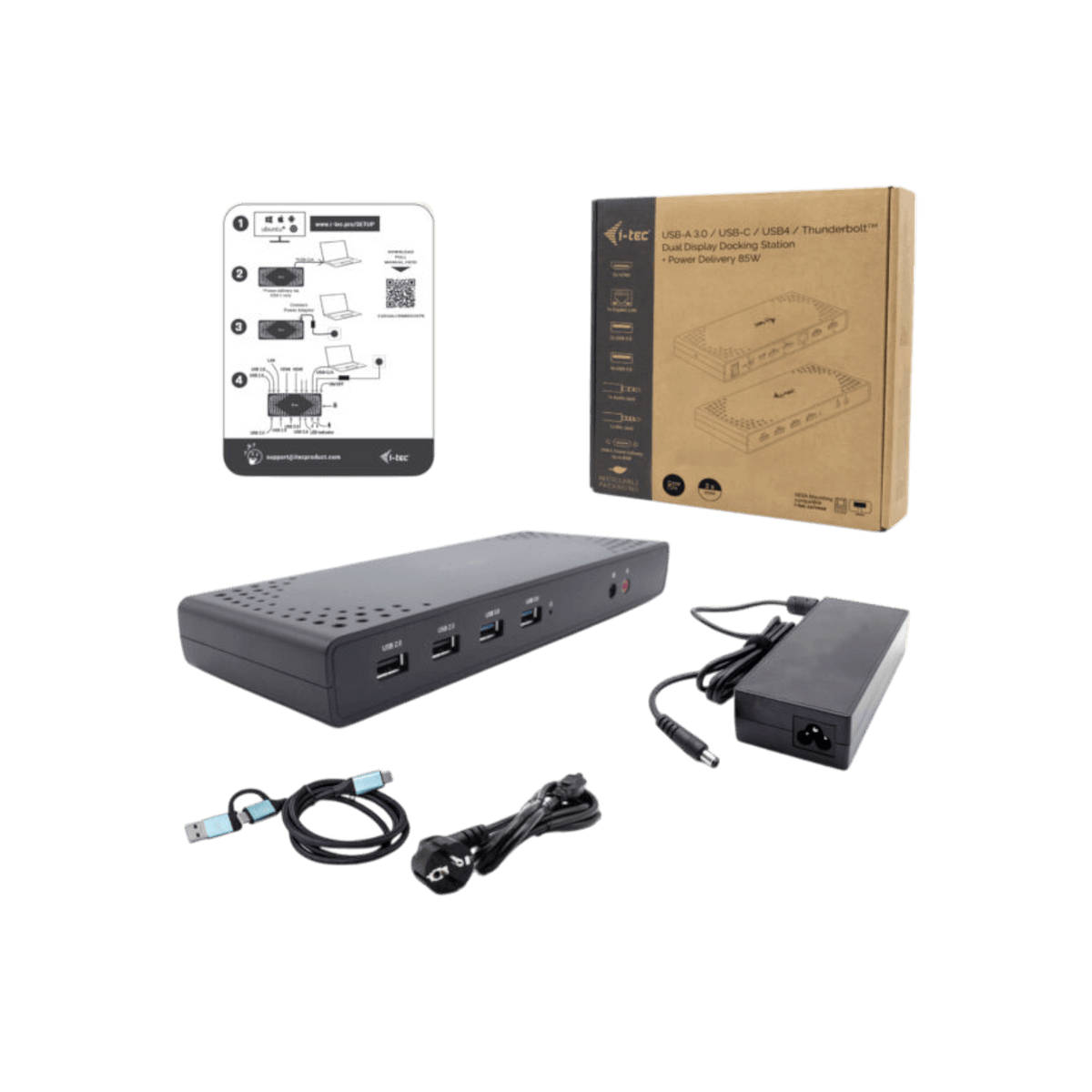 Stacja dokująca i-tec USB 3.0 / USB-C / Thunderbolt Dual Display Docking Station + Power Delivery 100W.