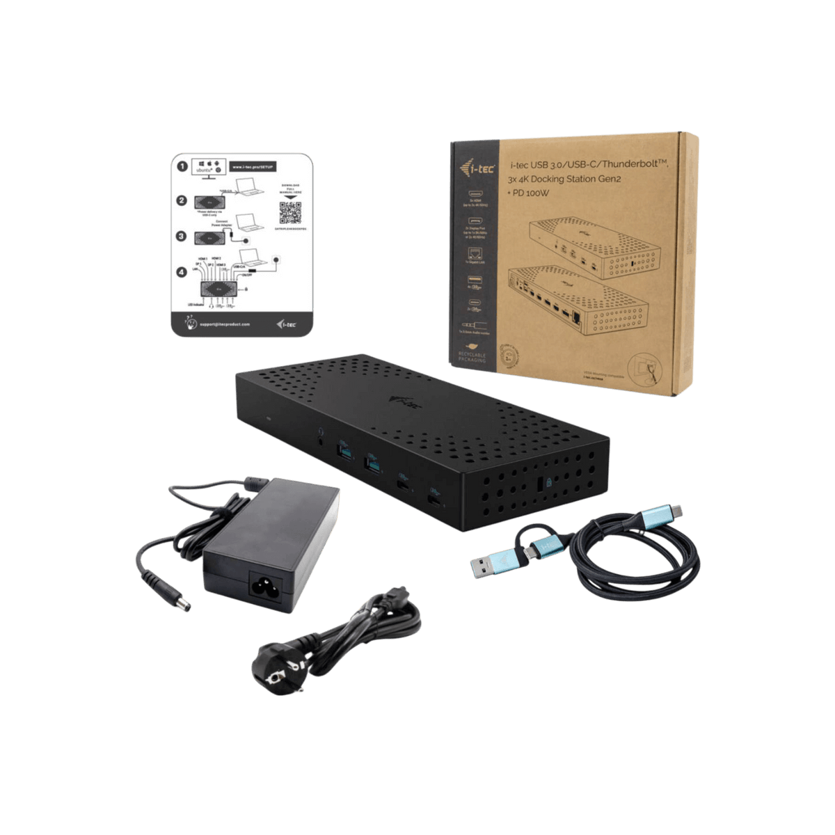 Stacja dokująca i-tec USB 3.0 / USB-C / Thunderbolt, 3x 4K Docking Station Gen 2 + Power Delivery 100W.