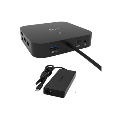Stacja dokująca i-tec USB-C HDMI DP Docking Station Power Delivery 100 W + Zasilacz i-tec Universal Charger 100 W.