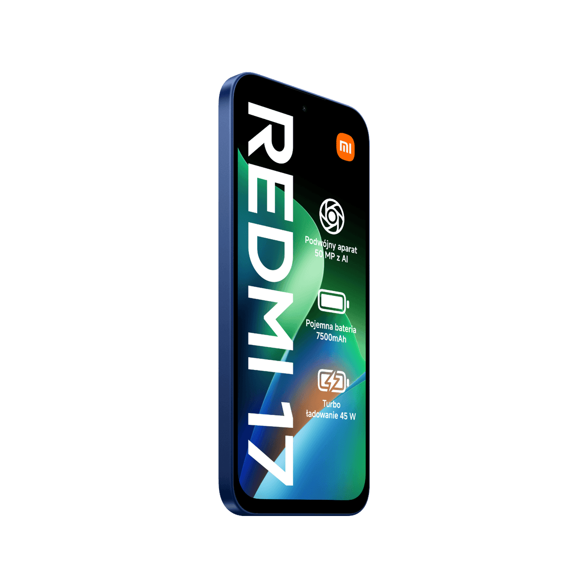 Smartfon Redmi 17 Niebieski Przedni, lewy bok