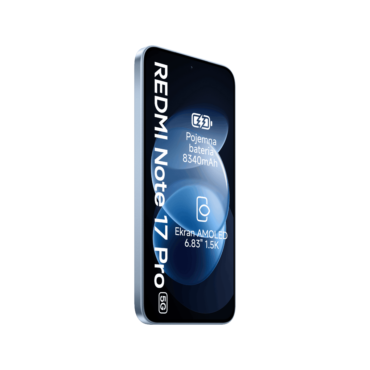 Smartfon Redmi Note 17 Pro 5G Niebieski Przedni, lewy bok obudowy