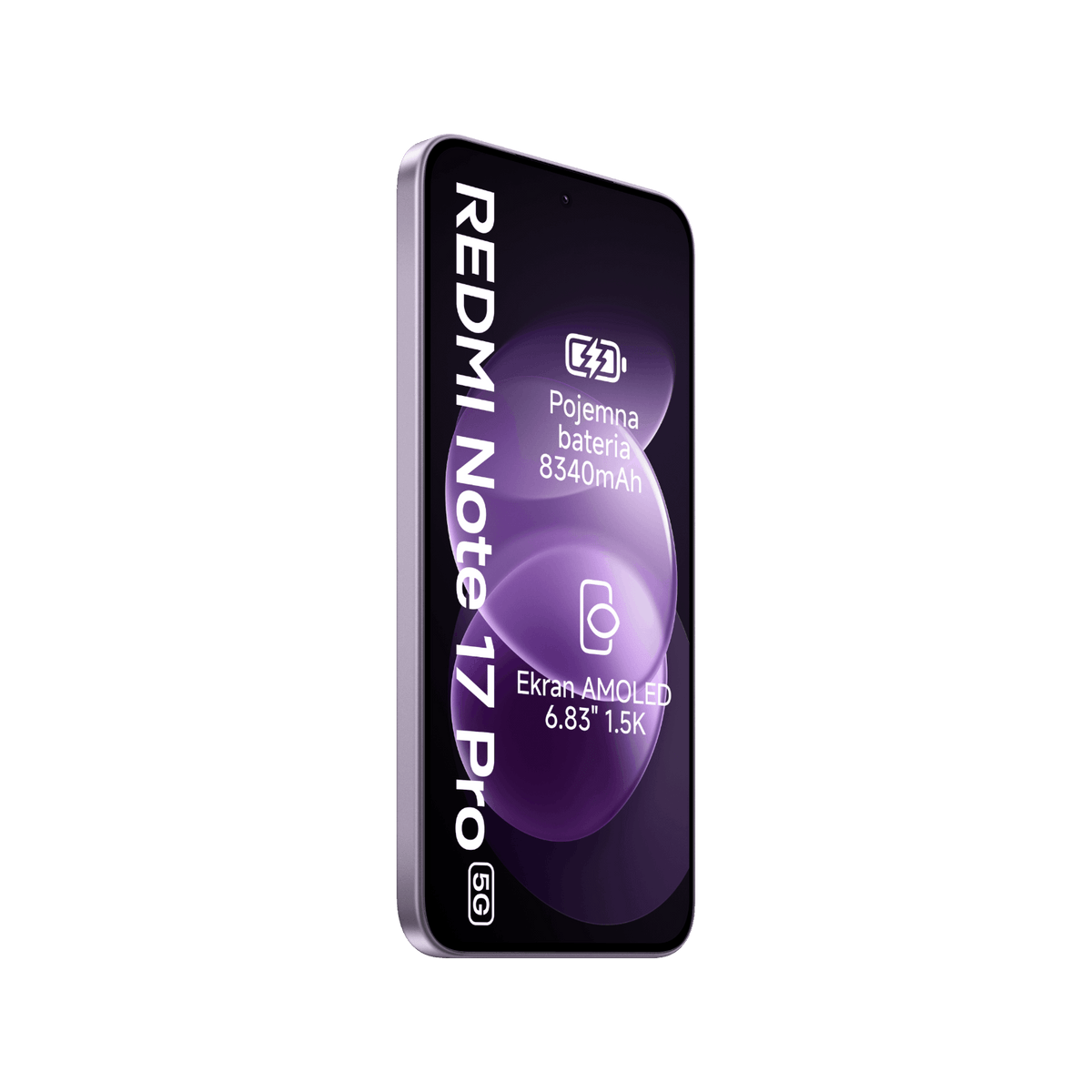 Smartfon Redmi Note 17 Pro 5G Fioletowy Przedni, prawy bok