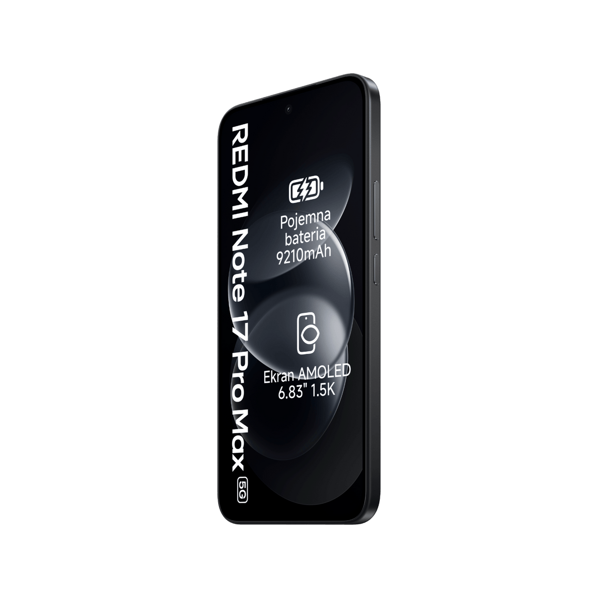 Smartfon Redmi Note 17 Pro Max 5G Czarny Przedni prawy bok